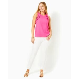 New Lilly Pulitzer Kailee Sleeveless Ruffle Top Pink Crepe Crew Neck Sz XL